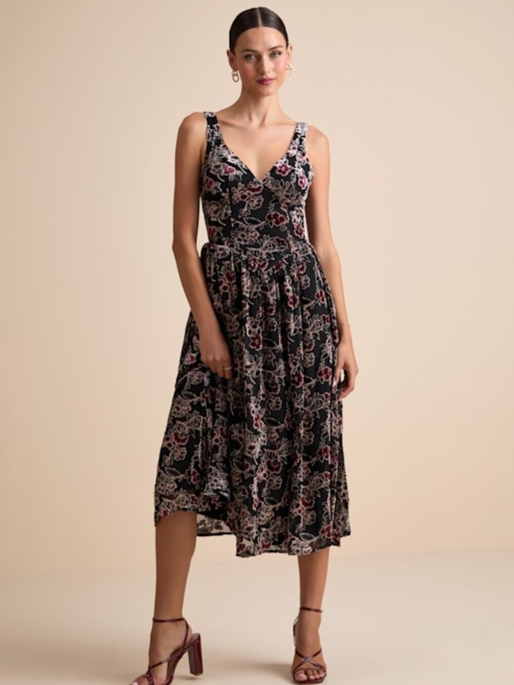 NWT Lulus Priella Black Velvet Burnout Lace-up Midi Dress - Size M